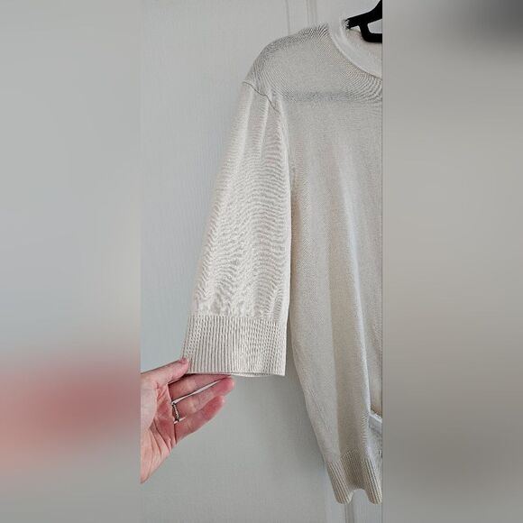 Silk + Cashmere Magaschoni Elegant Cream Cardigan Sweater - Picture 3 of 6